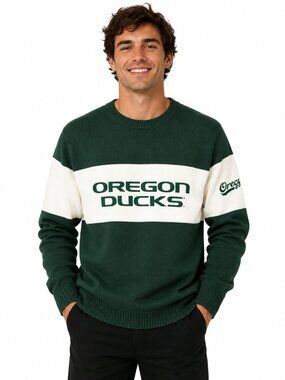 Oregon Ducks Sweater Size Small Forest Green Bar Down Crew Neck Pullover Bruzer